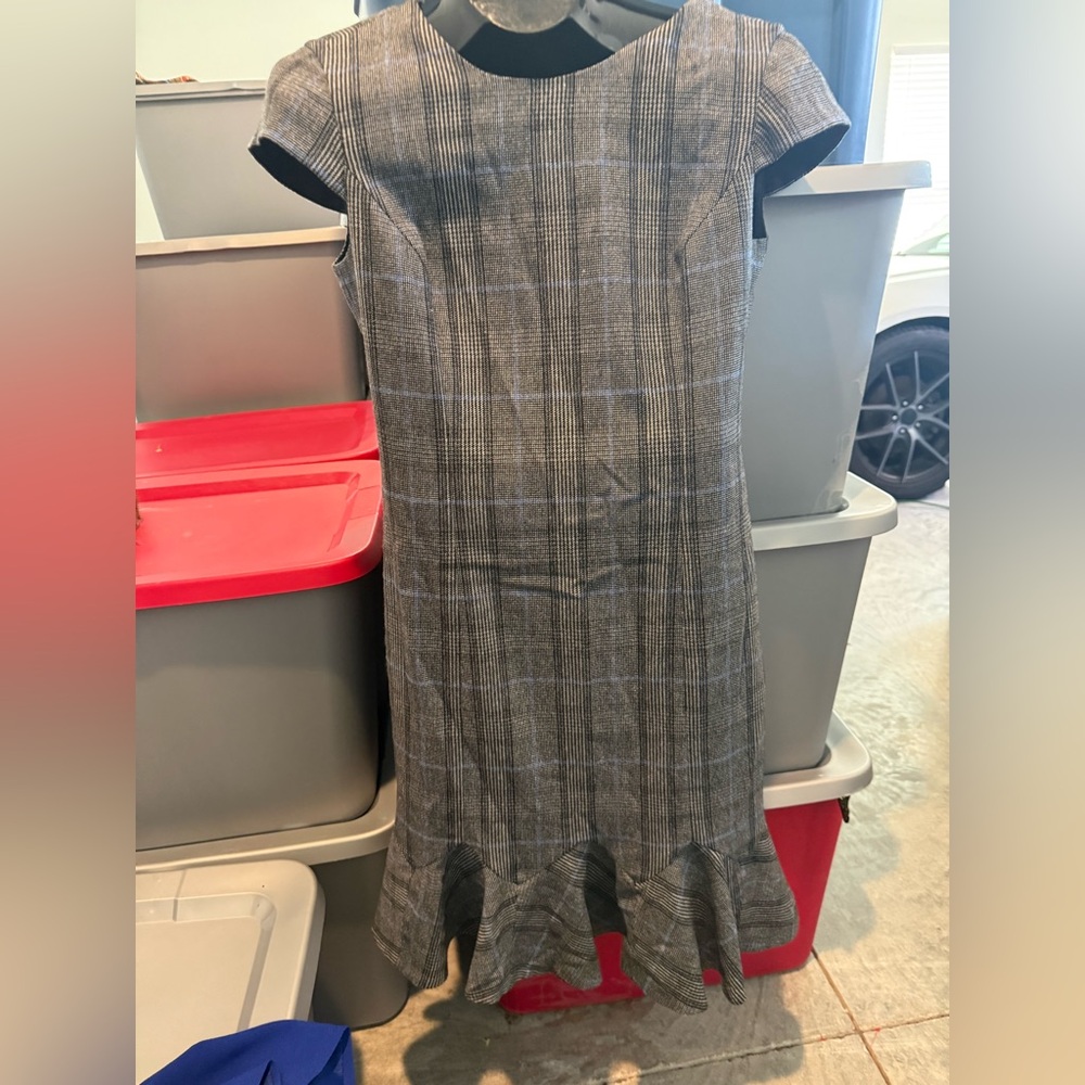 Banana Republic Gray Plaid Fit-and-Flare Dress
